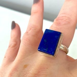 Lapis Lazuli Silver Geometric Ring 8